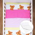 4 Piece Toddler Kids Cot Bed Set 135x100 cm Duvet Pillow Duvet Cover Pillowcase (Bear Dots Pink)