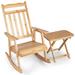 Costway Front Porch Rocking Chair and Foldable Table Set for Outdoors-Natural