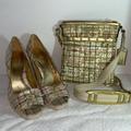 Ralph Lauren Shoes | Coach Matching Heels And Crossbody Combo | Color: Cream/Gold | Size: 10