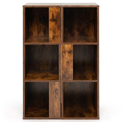 Costway 3-Tier 6 Cube Freestanding Bookcase with Anti-toppling Device-Rustic Brown