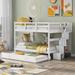 Stairway Full-Over-Full Wood Bunk Bed with Twin size Trundle, Storage and Guard Rail for Bedroom, Dorm, Apartment - White