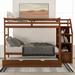 Walnut Twin-Over-Twin Wood Bunk Bed with Trundle and 3 Storage Stairs