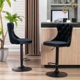 Set of 2 Swivel Velvet Barstools, Adjusatble Seat Height from 25-33 Inch, Upholstered Bar Stools with Tufted Backs