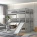 Gray Full-Over-Full-Over-Full Triple Bunk Bed with Ladder, Slide and Mission Slats Style Guardrails, Total 3 Full Beds
