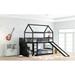 Gray Twin over Twin Bunk Bed Wood House Bed with Stairway 2 Step Drawers, Open Frame Roof, Convertible Slide and Ladder
