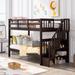 Stairway Separable Twin-Over-Twin Wood Bunk Bed with 3 Open Compartments and 1 Small Storage Space for Bedroom, Dorm, Espresso