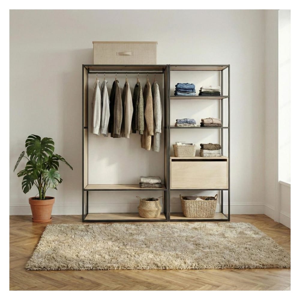 Portants vêtements en bois et métal noir - Lot de 2