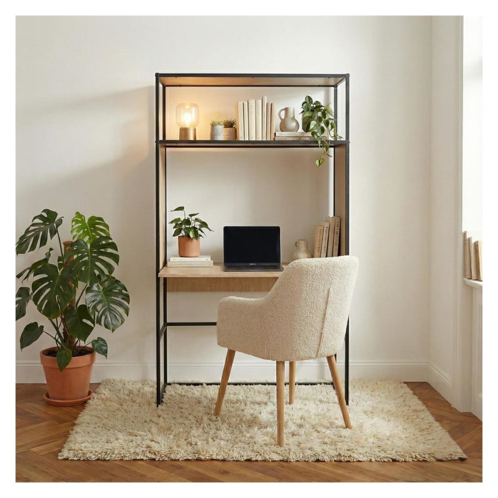 Portant bois et métal noir - bureau intégré L110 x H184,5 cm