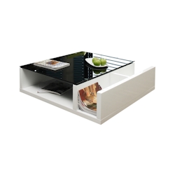 SalesFever Couchtisch mit 3 Ablagefächern | 12 mm Sicherheitsglas-Tischplatte | B 100 x T 100 x H 30 cm | weiß – schwarz Image
