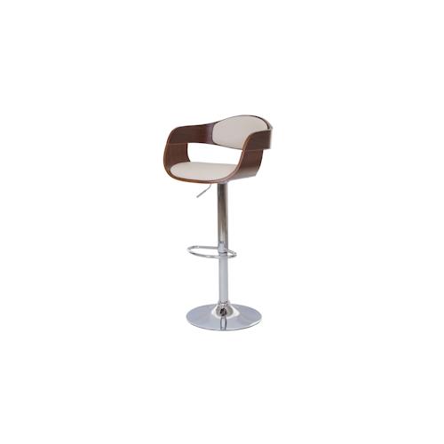 Barhocker HWC-A47, Barstuhl, Holz Bugholz Retro-Design ~ Walnuss-Optik, Kunstleder creme