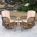 MEETWARM 3 Pieces Outdoor Wicker Swivel Rocker Patio Set Rocking Chairs Rattan Patio Furniture Sets with Thickened Cushion and Glass-Top Coffee Table Conversation Bistro Set for Porch (Light Brown)