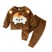 JDEFEG Tennis Clothes for Teen Girls Toddler Boys Girls Long Sleeve Cartoon Prints T Shirt Tops Pullover Pants Outfits Pants Size 14 Girls Cotton Blend Brown 18M