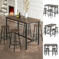 Gplesas Bar Table Sets 4 Chairs Dinette Suits 5 Pieces Modern Dining With Backrest Home Space Saving Rustic Rectangular Industrial Style