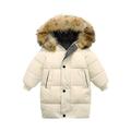 Kids Hooded Jacket Boys Girls Faux Fur Thicken Warm Black Parka Kids Coat Winter Hooded Long Cotton Down Jackets Outerwears Children Clothing School Jackets Outwear Coat