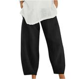 Dadaria Linen Pants for Women High Waist Set Loose Cotton Linen Solid Color Wide Leg Pants Black XL Female