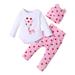 JDEFEG Girl Outfits Baby Girls Boys Cute Cartoon Long Sleeve Romper Tops Polka Dot High Waisted Trousers with Hat Outfit Set Baby Girl Things Winter Cotton Pink 70