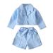 JDEFEG Girls 2T Clothes Toddler Kids Baby Girls Long Sleeve Turn Collar Solid Coat Jacket Shirt Tops Bow Shorts 2Pcs Outfits Clothes Set 7 Shirt Cotton Sky Blue 120