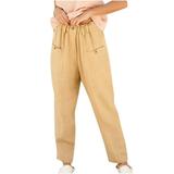 Dadaria Linen Pants for Women Beach Petite Loose Cotton Linen Ladies Solid Elastic Waist Wide leg Button Pants Yellow XL Female