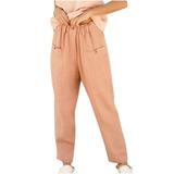 Dadaria Linen Pants for Women Beach Petite Loose Cotton Linen Ladies Solid Elastic Waist Wide leg Button Pants Pink XL Female