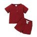 JDEFEG Teen Girl Outfits Toddler Baby Boy Girl Clothes Summer Knit Short Sleeve Buttons T Shirt Elastic Waist Shorts Set Outfits Matching Girls Clothes Polyester Red 6M