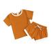 JDEFEG Young Girls Outfits Toddlers Kids Girls Boys Fashional Ribbed Soild Short Sleeve Top Short Pants 2Pcs Pajamas Sleepwear Outfits Set 3 Month Dress Outfit Boy Cotton Blends Orange 80