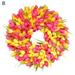 Artificial Tulip Flower Wreath for Front Door Pink Silk Flower Wreath with Tulips and Green Leaves Decorative Spring Wreath for Home Party Wedding Decor 14in