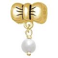 6mm Glass Imitation Pearl Gold Tone Bead Drop - Gold Tone Bow Charm Bead