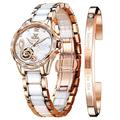 OLEVS Women Automatic Mechanical Watches Self Winding Rose Gold Two Tone Ceramic Strap Diamond Love Heart Dial Fashion Elegant Dress Ladies Wrist Watches Waterproof Luminous, Musical Note White Dial, Mechanical