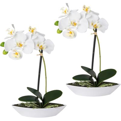 Kunstorchidee CREATIV GREEN "Phalaenopsis", weiß, B:6,5cm H:30cm L:19,5cm, Kunststoff, Kunstpflanzen, 2er Set, in Kunststoffschale Image