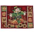 Violet Linen Fall Harvest Thanksgiving Autumn Leaves Sunflowers Fruits Pumpkins Tapestry Pattern Polyester Cotton Woven Tapestry Scarecrow 19 Inch by 27 Inch Decorative Area Rug Doormat