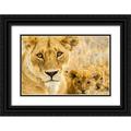 Jaynes Gallery 24x17 Black Ornate Wood Framed with Double Matting Museum Art Print Titled - Africa-Tanzania-Serengeti National Park African lioness and cubs