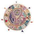 Stylo Culture Indian Round Throw Pillows Vintage Patchwork Floor Cushion Cover White 28x28 Big Decorative Decor Seating Tuffet Seat Pouf Cover Footstool Cotton Embroidered 1 Pc