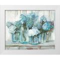 Rowan Carol 14x12 White Modern Wood Framed Museum Art Print Titled - Hydrangeas in Glass Jars Blue