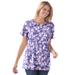 Plus Size Women's Perfect Printed Short-Sleeve Crewneck Tee by Woman Within in Soft Iris Blossom Vine (Size 6X) Shirt