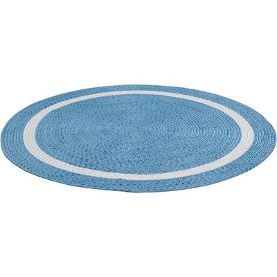 Teppich GINO FALCONE "Benito" Gr. 10, blau, H:6mm Ø:150cm, Kunstfaser, Teppiche, Flachgewebe, Uni Farben, mit Bordüre, In- und Outdoor geeignet Image