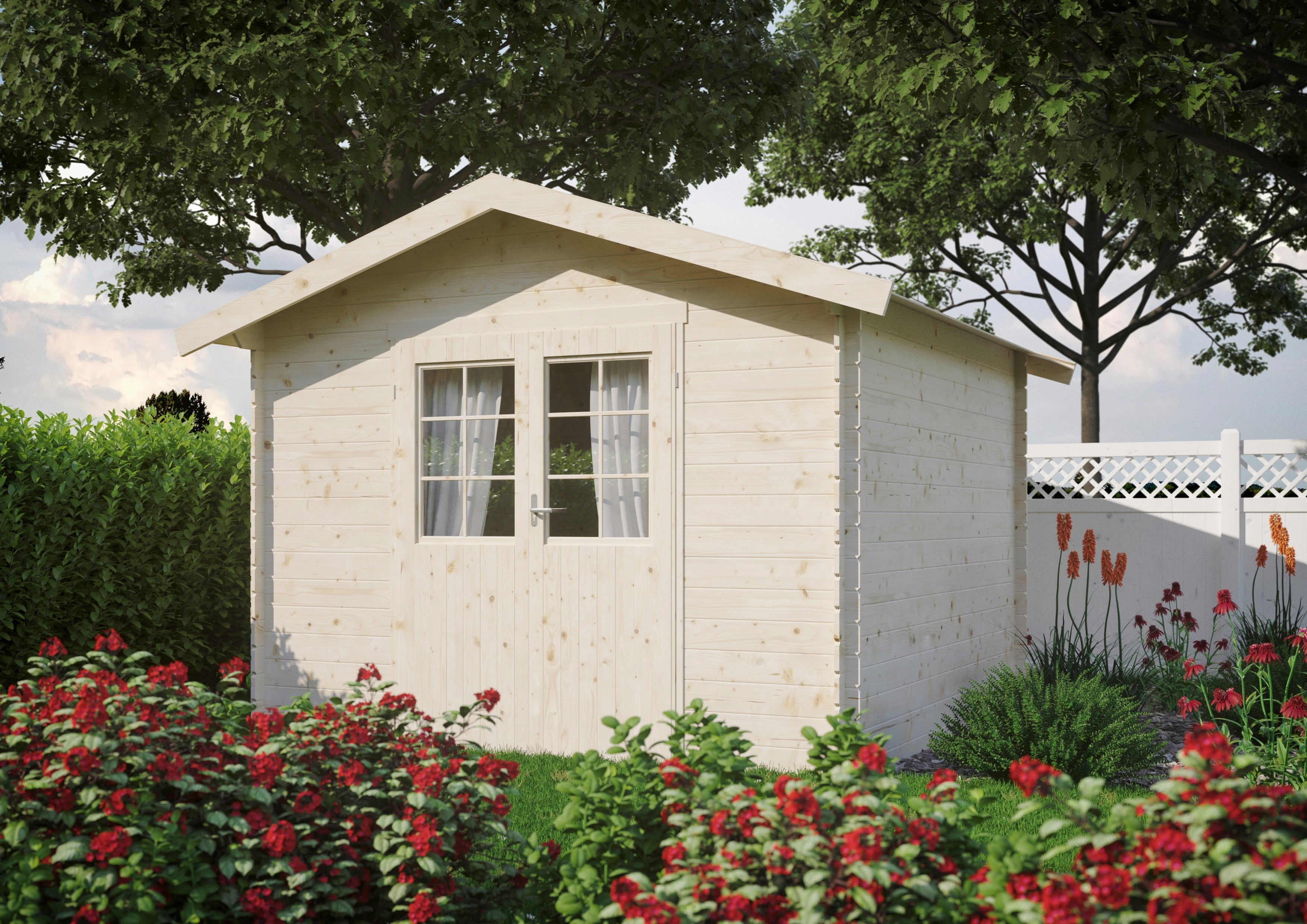 Gartenhaus KIEHN-HOLZ "Mellenberg 4", beige (naturbelassen), Fußboden im Gartenhaus, Dachfolie, Holzwerkstoff, Gartenhäuser Image