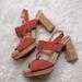 Coach Shoes | Coach Suede Rust Suede Leather Gold Cork Block Heel Platform Sandals Size 8.5 | Color: Orange/Red | Size: 8.5