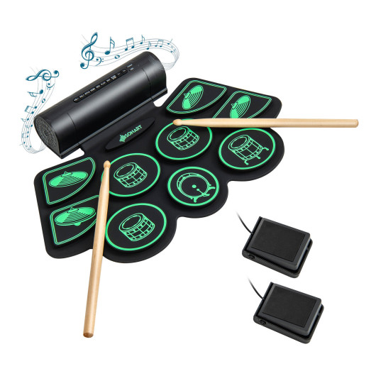 Costway Electronic Drum Set with 2 Build-in Stereo Speakers for Kids-Green