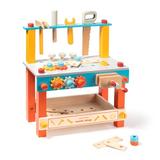 ROFITALL Wooden Tool Workbench Toy For & Toddlers Solid Wood/Manufactured Wood in Brown/Orange | 14 H x 16 W x 6.3 D in | Wayfair WGJ01