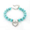 Heart Shape Cat and Dog Jewelry Pearl Necklace Diamond-studded Pet Accessories Collar Necklaces Pet Collar Pendants LAKE BLUE L