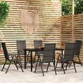 Latitude Run® Rectangular 6 - Person 55.1" Long Outdoor Dining Set Glass/Wicker/Rattan in Black | 55.1 W x 27.6 D in | Wayfair