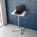 Multifunctional Tilting Mobile Podium | Portable Sit Stand Lectern with Pneumatic Height Adjustments | Rolling Laptop Stand with Adjustable Tilt for School & Office (White)