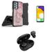 Accessories Bundle Pack for Samsung Galaxy A13 5G Case - Heavy Duty Rugged Cover (Pink Marble) Belt Holster Clip Screen Protectors Premium Wireless Earbuds TWS with Charging Case