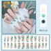 WNG Blue Red Press on Nails Ribbon Line Gradual Change French Style Nail Stickers False Nail Tips 24 Pieces