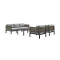 Cuffay 4 Piece Outdoor Patio Furniture Set in Black Aluminum and Rope with Grey Cushions