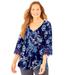 Plus Size Women's Crochet Trim Peasant Blouse by Catherines in Navy Floral Paisley (Size 1X)
