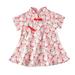 JDEFEG 1St Birthday Dress Kids Toddler Baby Girls Cartoon Print Patchwork Cheongsam Princess Dress Outfits Princess Dress Up for Girls Cotton Red 90