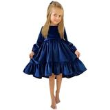 JDEFEG Tulle Long Bridesmaid Dress Kids Little Girls Daily Dress Autumn Long Sleeve Solid Irregular Princess Dress Ruffle Casual Party Dresses Outfits Clothes Sequin Dress Girls Size 16 Dark Blue S