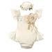 Ibtom Castle Baby Girl 1st Birthday Outfit Boho Lace Tulle Romper Ruffle Backless Embroidered Bodysuit Cake Smash Photo Shoot Clothes 12-18 Months Khaki Flower Lace