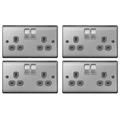 Pack of 4 x BG NBS22G Brushed Steel/Satin Chrome Twin Switch Sockets - 13amp
